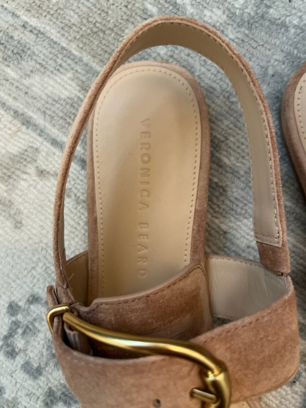 Veronica Beard Suede Double Buckle Slingback Sandals Taupe Size 8 - Picture 3 of 6
